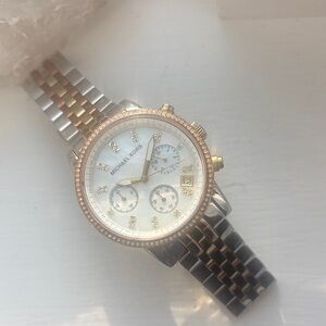 Michael Kors Two-Tone Rose Gold and Silver Crystal Accent Bracelet Watch